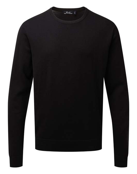 Crew neck cotton-rich knitted sweater