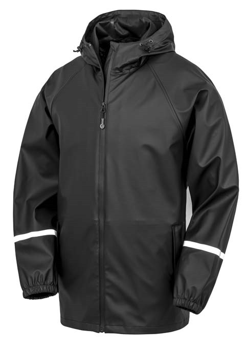 Prism PU waterproof jacket with reflective bands and recycled backing